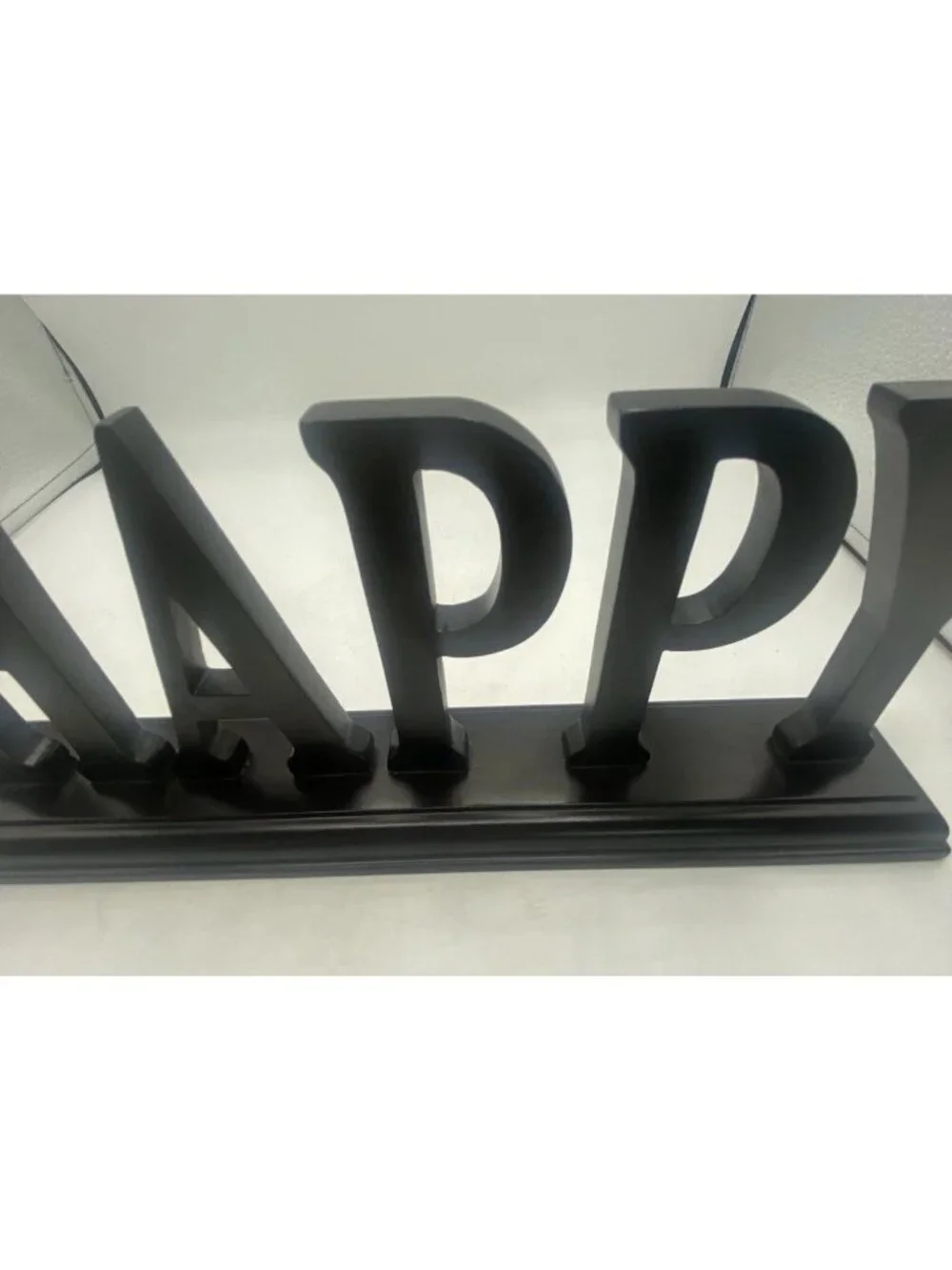 Wood Happy Tabletop Sign Rustic Shelf Mantel Home Decor 13 In Espresso Color